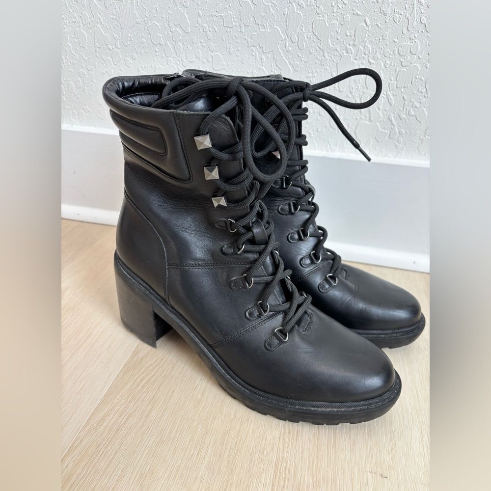 Marc Fisher Black Leather Laboni Combat Boots Size 10